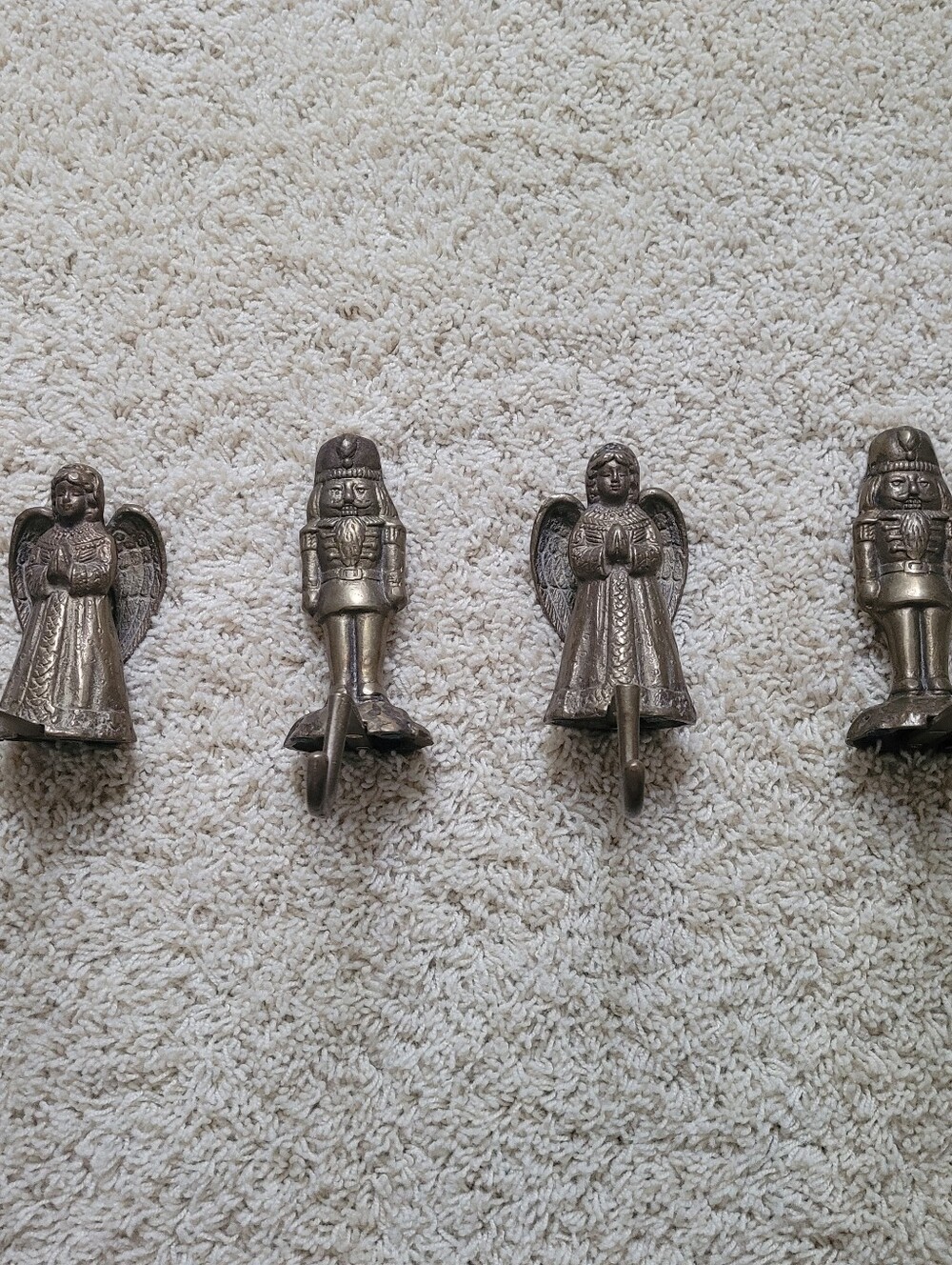 4 Vintage Metal Christmas Nutcraker Angel Stocking Hangers Holders Mantel
